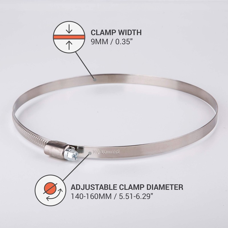 Pack of 2 Stainless Steel Hose Clamp Adjustable Clamps Worm