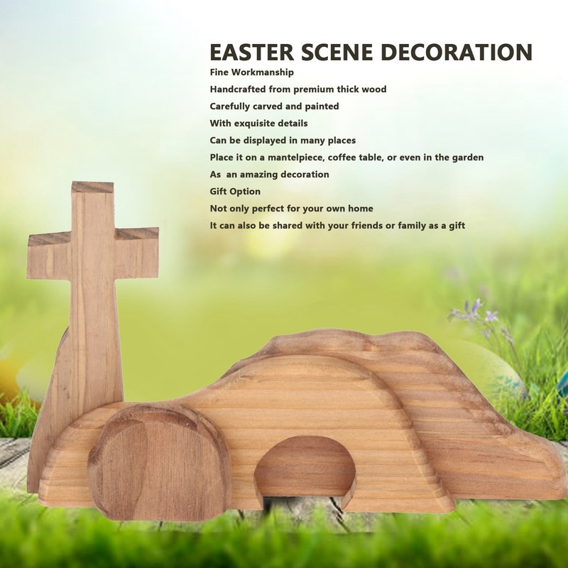 Easter Scene Decoration Handcrafted Wooden Empty Tomb Cross Decoration for