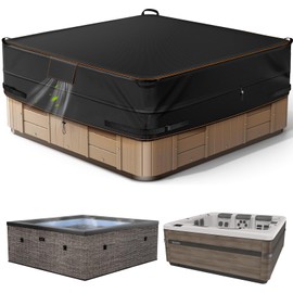 GARPROVM Outdoor Hot Tub Cover Waterproof, Square SPA Cover for Hot Tub Lid Protector, Weatherproof Heavy-Duty 600D Oxford Fabric with 2 Drawstrings, Windproof Patio Tub Tarp 85" W x 85" D x 20" H