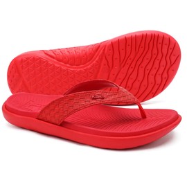 KuaiLu Flip Flops for Women Ladies Yoga Mat Comfortable Sport Walking Thong Sandal With Plantar Fasciitis Arch Support Slip-on Slides Indoor Outdoor For Summer Size 10.5 Red