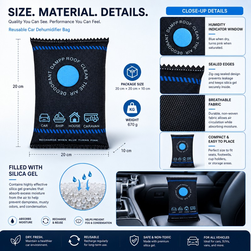 Reusable Car Dehumidifier Bag for Moisture Control – Silica Gel