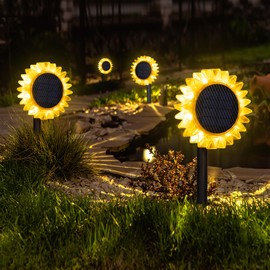 HUYIENO Solar Lights Outdoor Garden Decor Sunflower Waterproof Pathway Fence Lighting Ground/Wall Mounting 2 in 1 for Garden,Patio,Yard Decoration