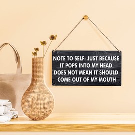 Funny Sarcastic Sign Gift Farmhouse Just Because It Pops into My Head Wooden Hanging Sign Rustic Retro Wall Art Decor for Home Decoration 12 x 6 Inches