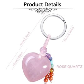 WULILONG Rose Quartz Crystal Keychain Healing Crystal Stone Keyring for Girls Heart Pendant Car Keyring Bag Charms for Women Girls Bag Crystal key chain (Style 1)