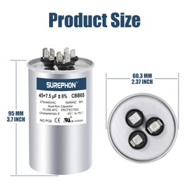 SUREPHON 45+7.5 uF 45/7.5 MFD ±6% 370V/440V Dual Run Circular Capacitor CBB65 Ideal for AC Unit Fan Motor Start or Heat Pump or Condenser Straight Cool
