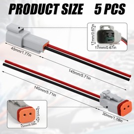 5 Sets DT Connectors 2-Pin 2-Wire Waterproof Cable Connector Male and Female Plug Wiring Harness with 16 AWG Cable Wire for Car Truck Boat Motorcycle (Grey)