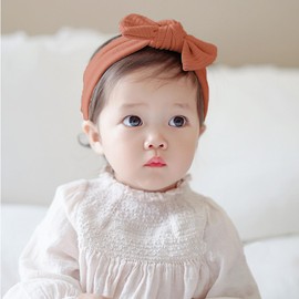 Rannyrena Cute Bow Baby Girl Headband Soft Stretch Cotton Head Wrap with Knots Tied Wide Nylon Turban for Newborn Infant Toddler Shower Birthday (Orange, Elastic)
