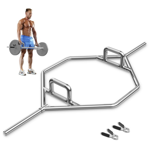 GYMAX Olympic Hex Bar, Folding Trap Bar 56" Chrome Finish
