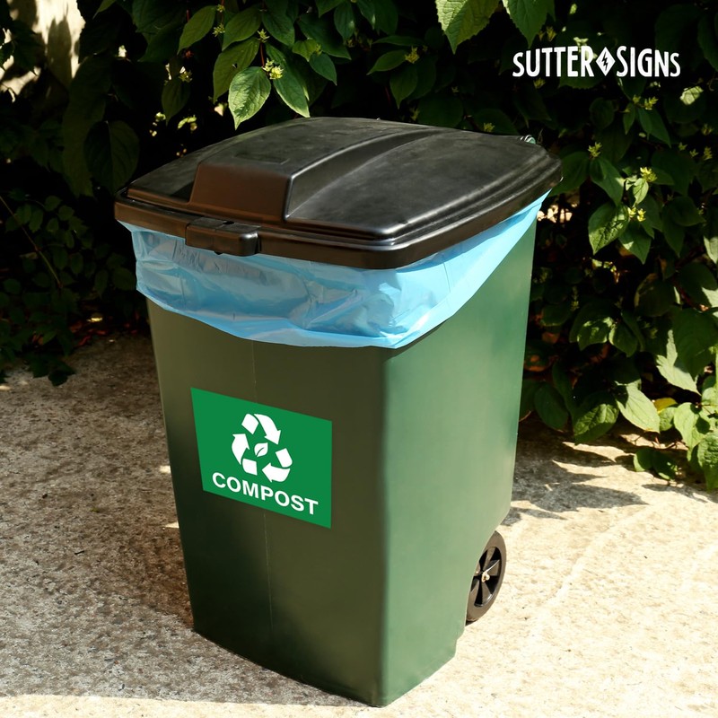 Compost Stickers, Self Adhesive Weatherproof Vinyl Stickers, Green, 7" x