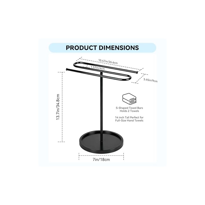 Upgraded S-Shape Hand Towel Stand for Bathroom - 14" Lightweight