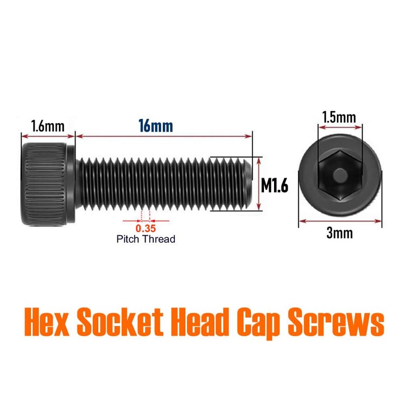 Junter 100pcs M1.6 x 16mm Black Alloy Class 12.9 Allen