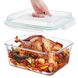 Vtopmart 6.5L/ 220oz/ 27.5cup Extra Large Glass Food Storage Containers with Snap Airtight Lids for Roasting Turkey, Chicken, Baking Casserole, Fruits, Party, BPA Free, Oven Safe, Freezer, Dishwasher