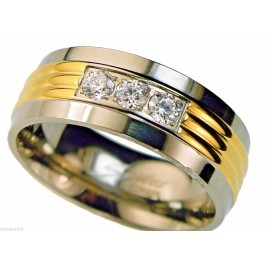 Unbranded 3 stone cz 8mm wedding band Stainless Steel 14k gold overlay ring siz 13 T66