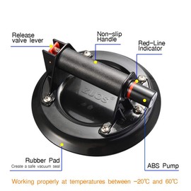 ZUOS 8" Glass Suction Cup Heavy Duty Hand-held Glass Lifter, Powerful Industrial Vacuum Lifter with handle for Granite Lifting &Window Replacement, 240 lbs Load Capacity /Carring Case