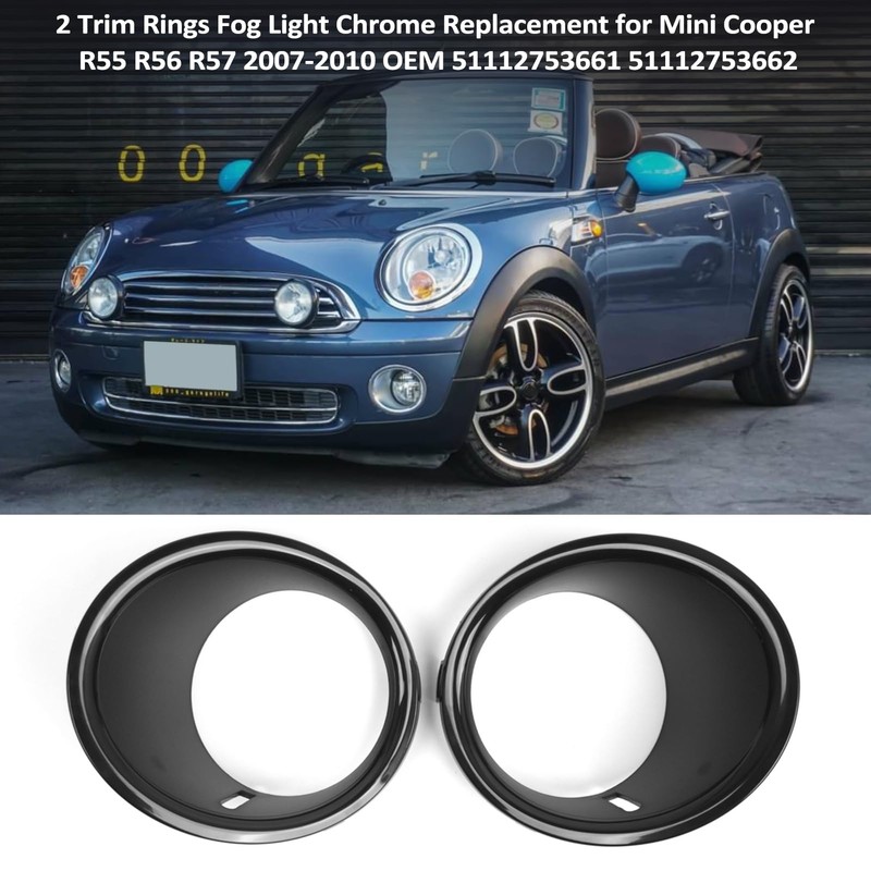 2 Trim Rings Fog Light Chrome Replacement for Mini Cooper