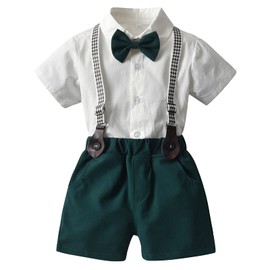 SXSHUN Baby Boys Suits Jackets Gentleman Suit Children Christening Wedding Christmas Short Sleeve with Collar Romper Summer Clothing Set, Green