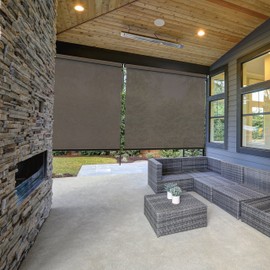 RADIANCE 0371696 Cordless Exterior Crank Operated Solar Shade, Coconut Brown, 96-Inch High by 72-Inch Wide