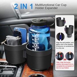 JINKEY Dual Cup Holder Expander for Car, 2 in 1 Multifunctional Large Car Cup Holder Expander Adapter with Adjustable Base, All Purpose Car Cup Holder for Bottles Cups Drinks Snack Organizer