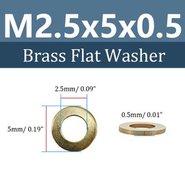 Brass Flat Washer, M2.5 Metric Bronze Washer for Screws Bolts, DIN 934, 2.5mm ID, 5mm OD, 0.5mm Thick (Pack of 300)