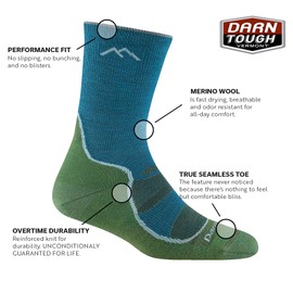 Darn Tough Women's Light Hiker Micro Crew Lightweight with Cushion Sock (Style 1967) - Large, Cascade