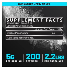 Nutrex Research Micronized Creatine Monohydrate Powder - 200 Servings (1KG) Pure, Unflavored Creatine Monohydrate Supplement for Muscle Gain, Strength and Performance, 5G Per Serv (2.2lbs)