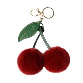 Kysin Chiys Fluffy Cherry Keychain Bag Charms Plush Accessories for Handbags Car Key Chain Christmas Gifts for Women - Wine Red