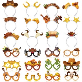 Capoda 24 Pcs Western Cowboy Party Favors Include 12 Wild West Headbands 12 Cowboy Paper Eyeglasses Western Party Photo Booth Props Cowgirl Decorations Gifts for Birthday Baby Shower Supplies