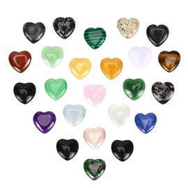 Pack of 24 Lucky Charm Heart Made of Stone Gemstones Lucky Stones Crystals Healing Stones Courage Stone Valentine's Day Heart Stone Love Amethyst Rose Quartz Gifts for Meditation Chakra Reiki Energy Balance 1