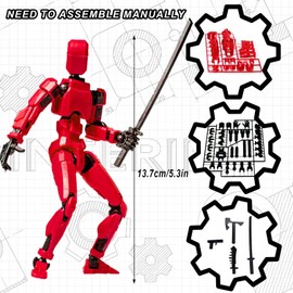Azxndy 3D Printed Moveable Joints Robot，Finger Exercising Toys Assembly Set，Multi Joint Movable Model，Full Body Mechanical Movable Toy,Movie Character Desktop Decoration for Game Lovers (red)