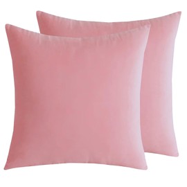 LANE LINEN Faux Velvet Synthetic Down Filled Throw Pillow Inserts/Decorative Pillow Pack of 2-18 x 18 Inches, Easty to fuff and Reshape, Made in Canada Square Pillow/Velvet Cushion Inserts -Baby Pink