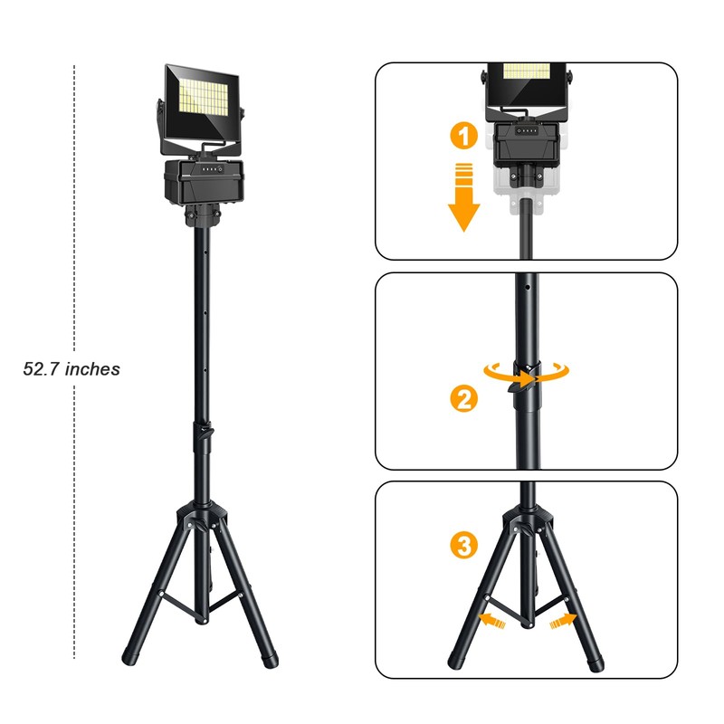 10000 mAh Rechargeable LED Work Light with Tripod Stand, 5000K
