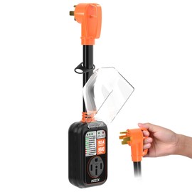 HOZZX RV Surge Protector 50 Amp for RV Camper, RV Waterproof Circuit Analyzer Surge Guard Full Protection 9600J, Surge Voltage Protection Plug for Camper,Travel Trailers, Orange