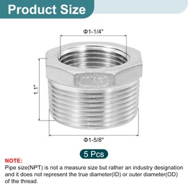 sourcing map 2Pcs 1-1/4" Male to 1" Female NPT 304 Stainless Steel Reducer Hex Bushing, Reducing Cast Pipe Adapter Fitting for Industrial, Oil/Gas, Water, HVAC, and Plumbing Systems