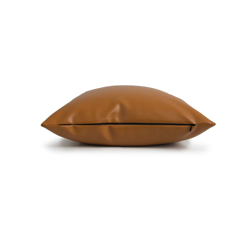 Faux Leather Pillow Cover, Modern Design, Camel, 18"x18"