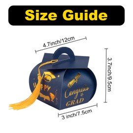 Voeveca 50 Pcs Graduation Cap Gift Box Graduation Party Favors Candy Boxes Treat Box with Tassel Table Centerpieces Class of 2025 Grad Decorations (Blue Gold)