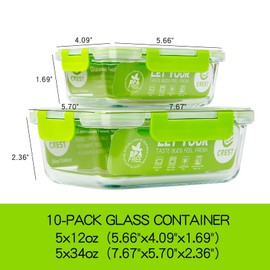 UMEIED 10 Pack Glass Food Storage Containers with Lids Leakproof, Airtight Glass Meal Prep Containers For Lunch, On The Go, Leftover, Dishwasher Safe