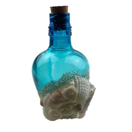 Heyiwell 5" H Blue Glass Bottle and Shells for Nautical,Coastal Beach Ornaments,Home Decor