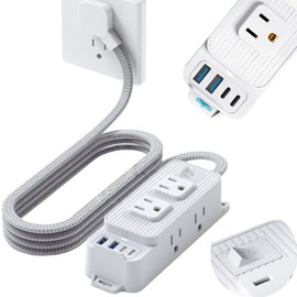 OIUBJDA Regleta multicontacto con Protector de Sobretensión, 10 en 1 Supresor de Picos de Voltaje, 1.5M Extension electrica Plana Inteligente, 6 CA, 4 USB (2 USB-C), para Hogar Dorm Oficina,Exterior