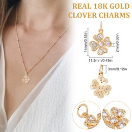 Beebeecraft 6pcs/box Four Leaf Clover Charms 18K Gold Plated Brass Good Luck Pendant Cubic Zirconia St. Patrick's Day Clover Pendant for Necklaces Bracelet Earrings
