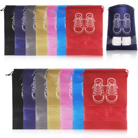 XIAQICA Pack of 14 Travel Shoes Storage Shoe Bag with Transparent Window with Drawstring Dustproof Shoe Bag for Men Women Travel or Home Storage Shoe Bag Travel (2 Sizes), red