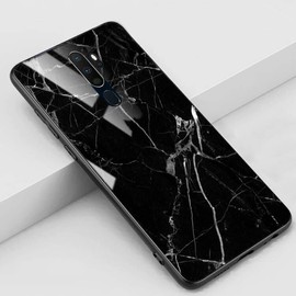 Rockdex Oppo reno2 Z Case Reno 5G case Cover Drop Shockproof TPU Frame Tempered Glass Back Black&White Marble Style(for reno2 Z)