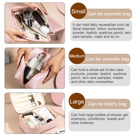 Veki Toiletry Bag Set of 3 Toiletry Bag, PU Leather Large Cosmetic Bag Organiser for Women and Girls, Portable Waterproof Travel Cosmetic Bags, Gold tone leather, simple