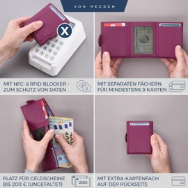 VON HEESEN Slim Wallet with RFID Protection - Men’s and Women’s Mini Wallet - Credit Card Holder, Money clip, card case - Small Wallet, Pink
