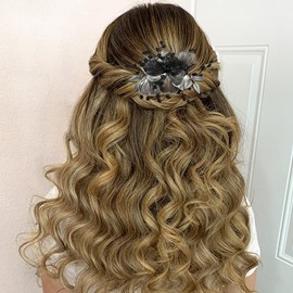 BETITETO Black Flower Hair Accessories Wedding Bridal Metal Floral Hair Pieces with Combs for Women