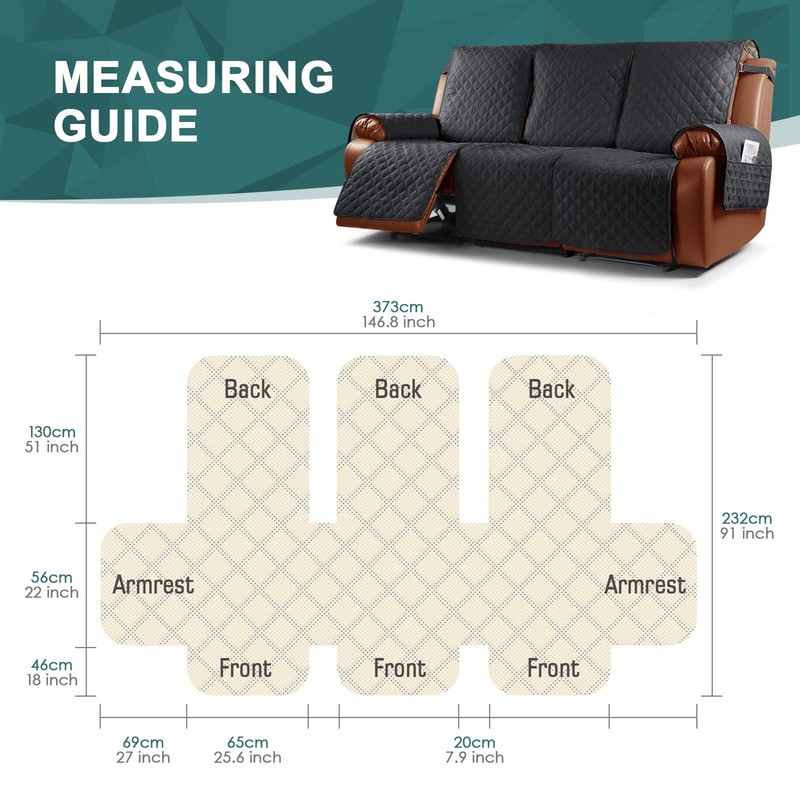 Ruaozz Waterproof Recliner Couch Covers 1-Piece Sofa Covers Washable Recliner