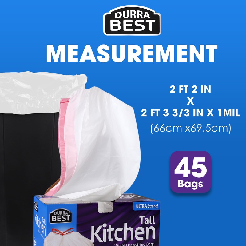 Heavy-Duty 1 Mil 13 Gallon White Trash Bags (45 Count)