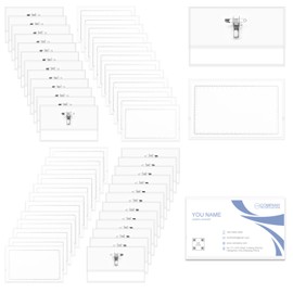 Pack of 50 Name Badges, Name Badges for Clothing with Clip and Lapel Pin, Name Badge Holder, Transparent Name Plate Case ID Card with Blank Card for Office, School, Travel, White