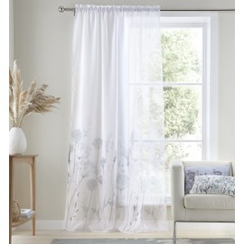 Catherine Lansfield Meadowsweet Floral Tab Top Voile Curtains White
