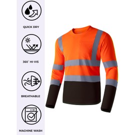 Ubon Hi Vis Shirts for Men, Safety Shirts Long Sleeve High Visibility Reflective Construction Shirts for Work 3-Pack, Orange Black, 3X-Large
