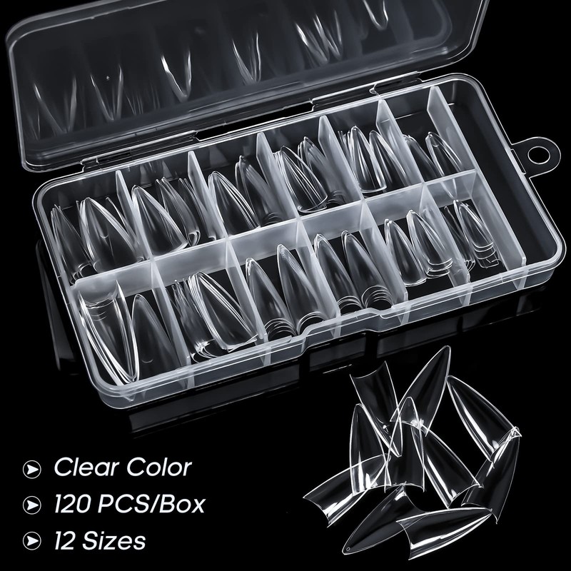 Ranrose 120PCS Short Nail Tips,Short Soft Gel Stiletto Nail Tips
